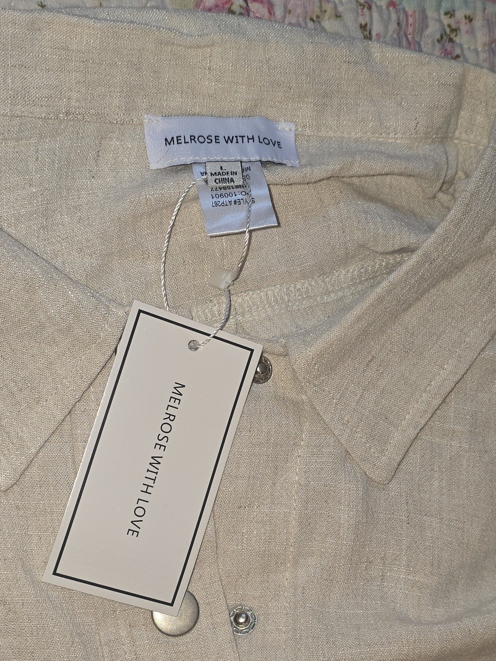 NWT Melrose With Love 2pc Linen Wide-Leg Pants & Button-Front Top Set - Beige L